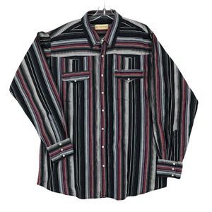 Bit & Bridle Mens Shirt 2XL XXL Black Gray Striped Pearl Snap Flap Long Sleeve